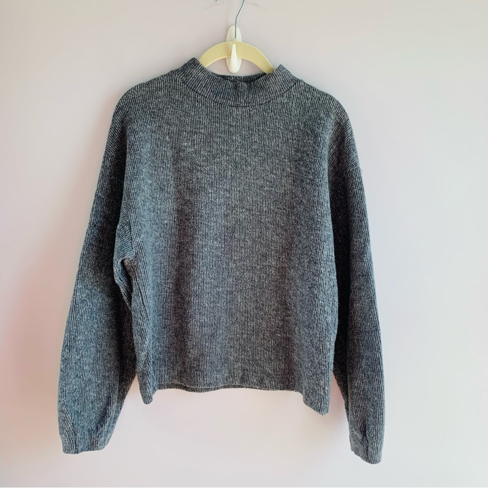 Zara Sweater Gray Mock Neck Collar Ribbed Cotton Blend Office Casual Cozy Small